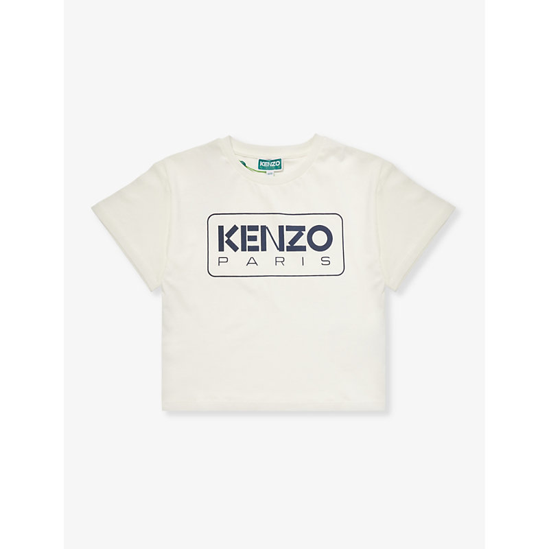 Shop Kenzo Boys Ivory Kids Logo Text-print Cotton-jersey T-shirt 4-14 Years
