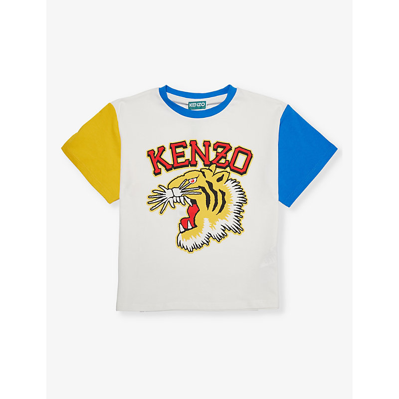 Kenzo Boys Ivory Kids Branded-print Short-sleeved Cotton-jersey T-shirt 6-12 Years