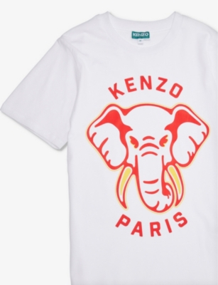 Shop Kenzo Boys White Kids Elephant Graphic-print Cotton-jersey T-shirt