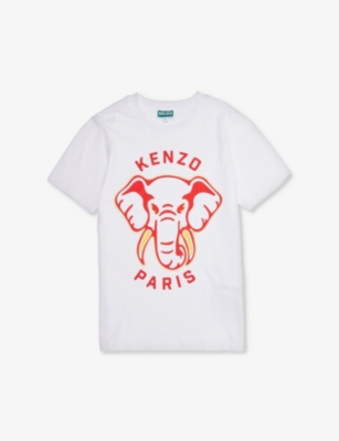 Shop Kenzo Boys White Kids Elephant Graphic-print Cotton-jersey T-shirt