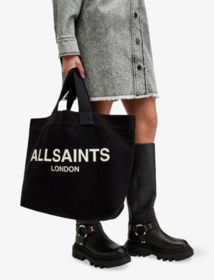 Shop Allsaints Womens Black Ali Canvas Tote Bag