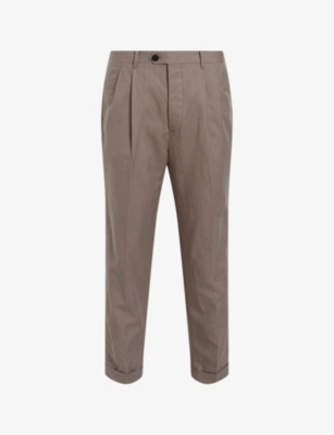 Allsaints Mens Earthy Brown Tallis Slim-fit Tapered-leg Cotton-blend Trousers