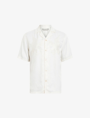 Shop Allsaints Men's Avalon White Avalon Relaxed-fit Short-sleeve Woven Shirt