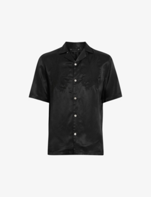 Shop Allsaints Men's Jet Black Avalon Relaxed-fit Short-sleeve Woven Shirt