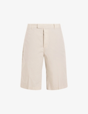 Shop Allsaints Men's Bailey Taupe Bailey Pressed-crease Organic-cotton Shorts
