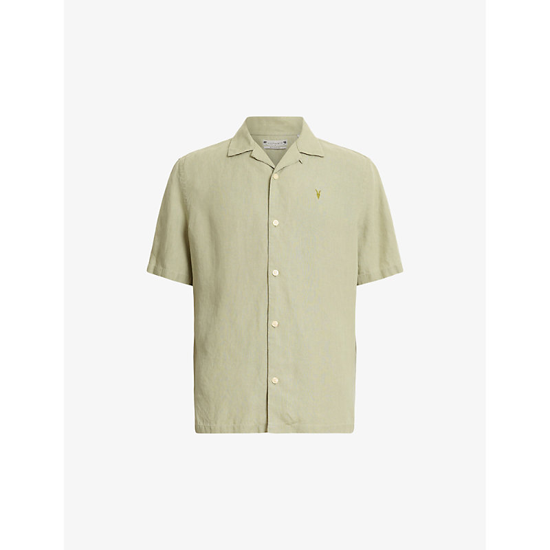 Shop Allsaints Audley Ramskull-embroidered Hemp In Herb Green