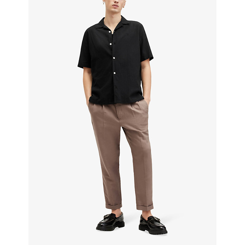 Shop Allsaints Valley Ramskull-embroidered Organic-cotton Shirt In Jet Black