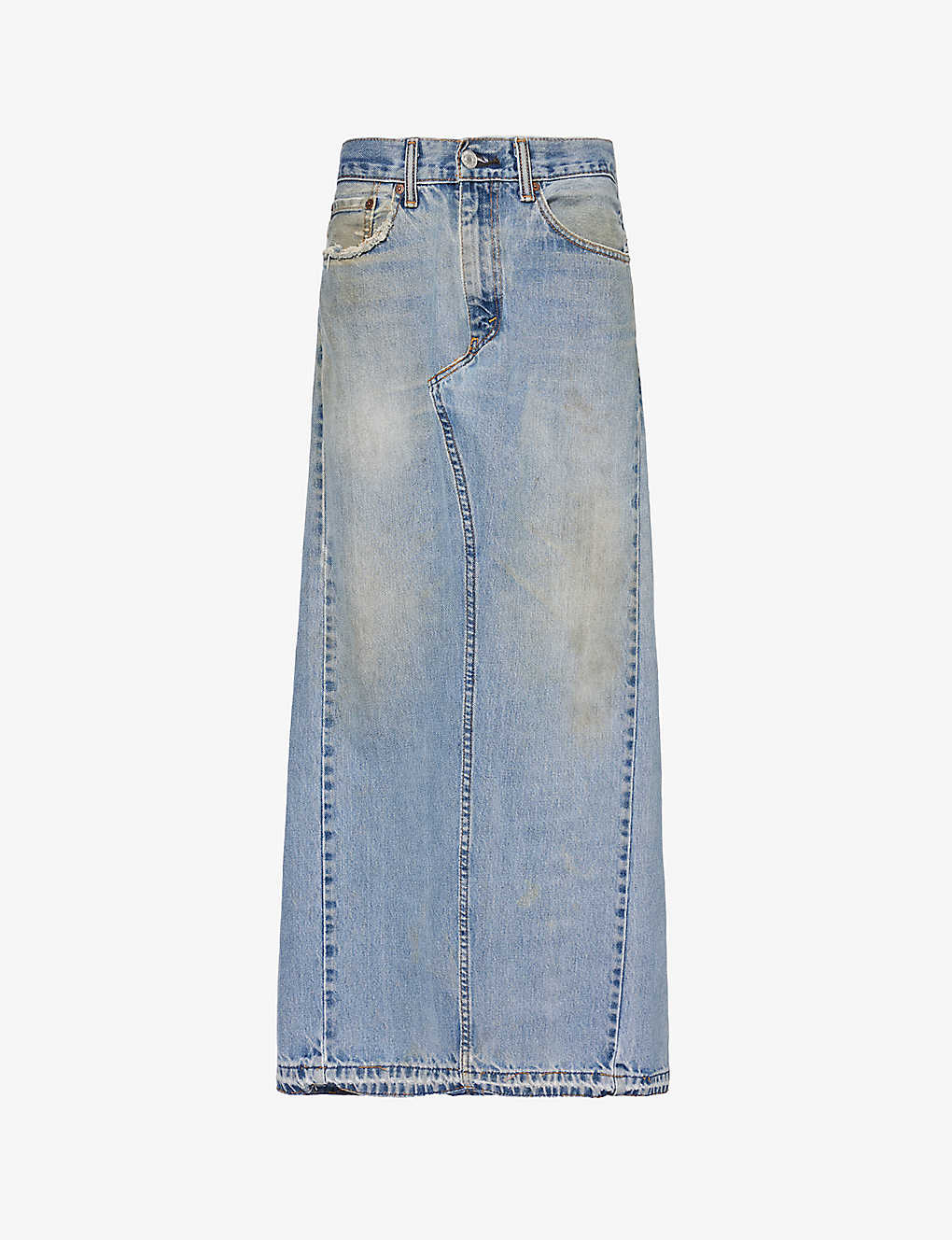 Jean Vintage Womens Mid Blue High-rise Distressed Denim Midi Skirt