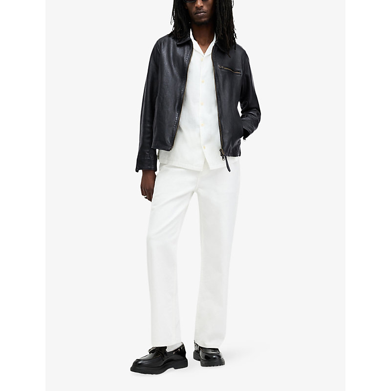 Shop Allsaints Men's Off White Lenny Branded-hardware Denim Jeans