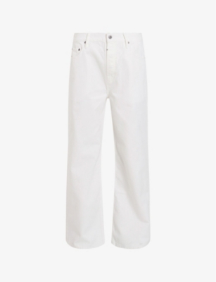 Allsaints Mens Off White Lenny Branded-hardware Denim Jeans