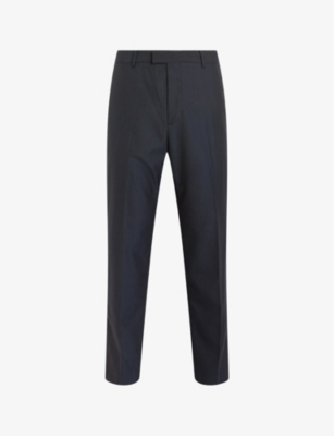 Shop Allsaints Howling Pressed-crease Woven Trousers In Ink Blue