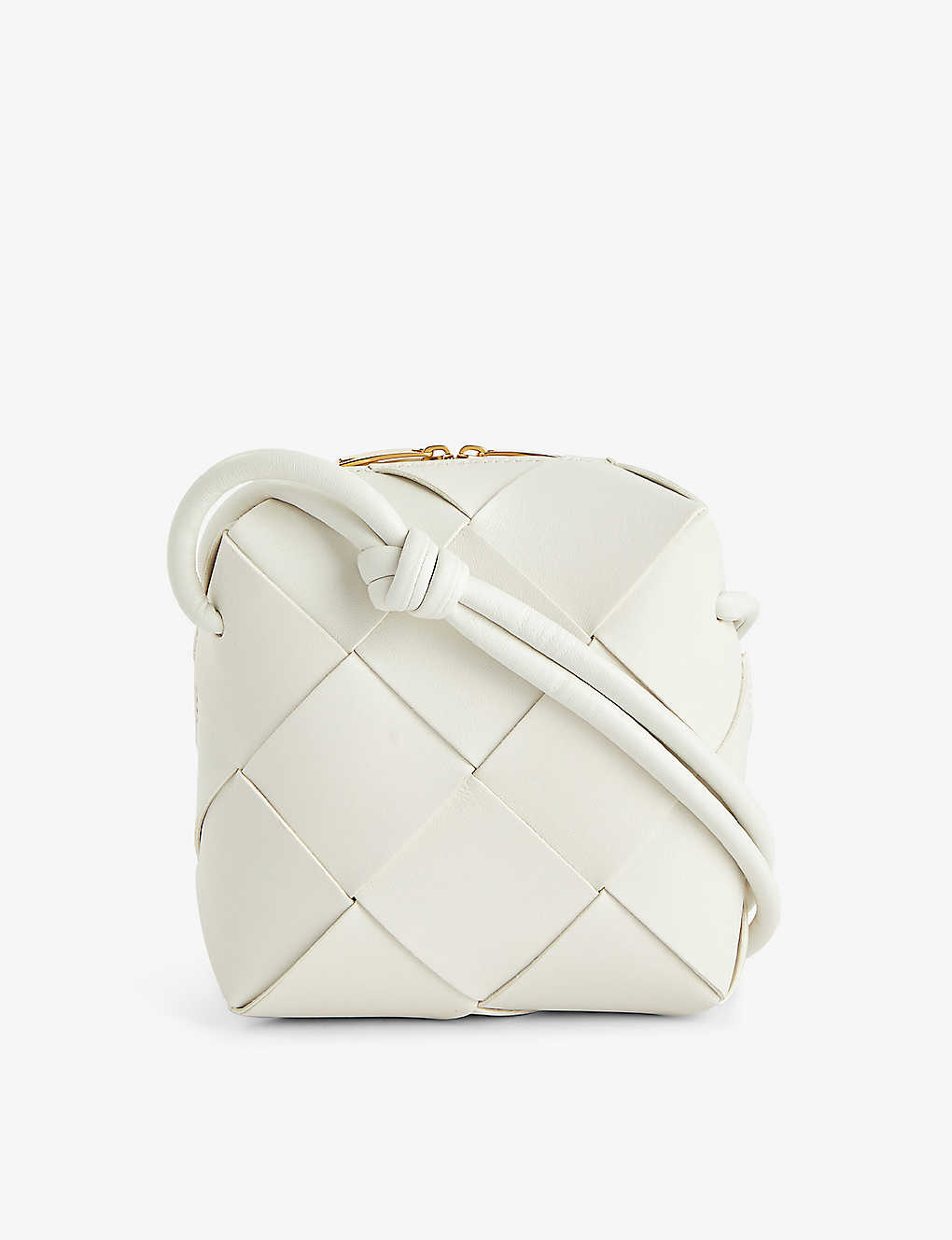 Bottega Veneta Womens White-gold Camera Intrecciato Mini Leather Cross-body Bag