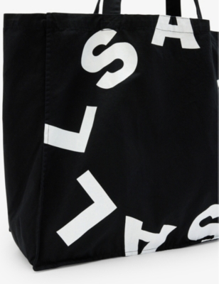Shop Allsaints Black/white Tierra Organic-cotton Blend Tote Bag