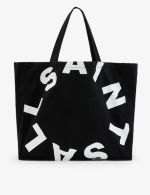 Shop Allsaints Black/white Tierra Organic-cotton Blend Tote Bag