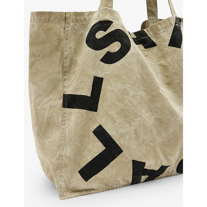 Shop Allsaints Taupe/jet Blk Tierra Organic-cotton Blend Tote Bag