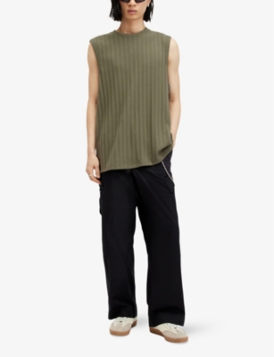 Shop Allsaints Madison Ribbed Organic-cotton Blend Top In Valley Green