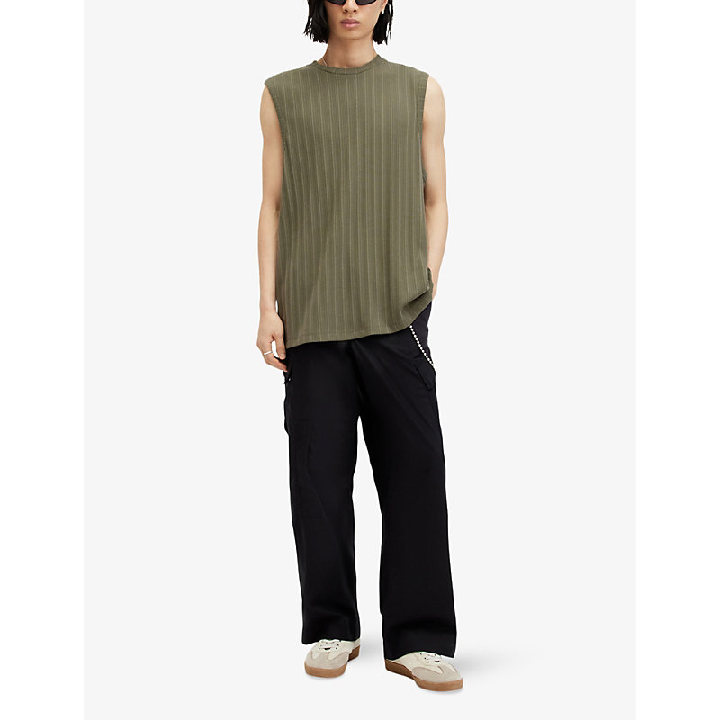 Shop Allsaints Madison Ribbed Organic-cotton Blend Top In Valley Green