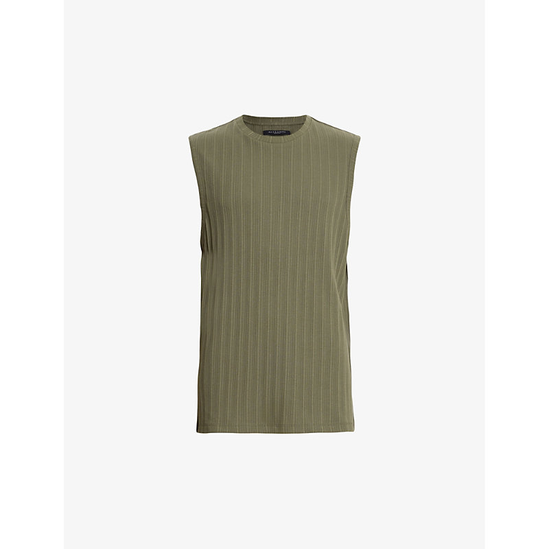 Shop Allsaints Mens Valley Green Madison Ribbed Organic-cotton Blend Top
