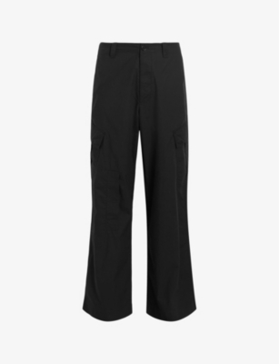 Shop Allsaints Verge Patch-pocket Organic-cotton Trousers In Black