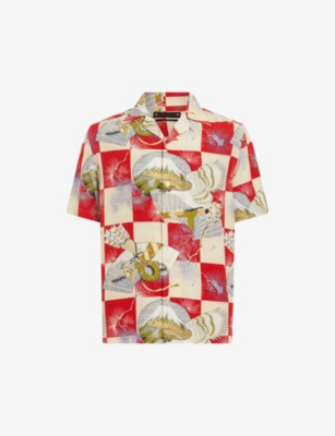 Allsaints Mens Electric Red Sebastian Graphic-print Woven Shirt In Electric Red