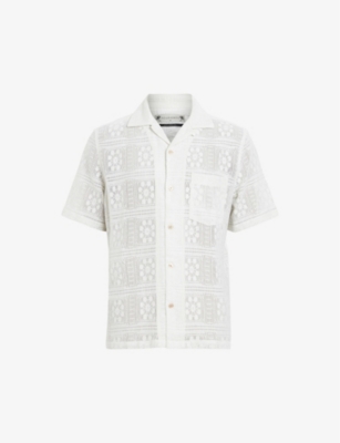 Shop Allsaints Mens Lilly White Caleta Relaxed-fit Embroidered Organic-cotton Shirt