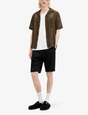 Shop Allsaints Caleta Relaxed-fit Embroidered Organic-cotton Shirt In Woodland Brown