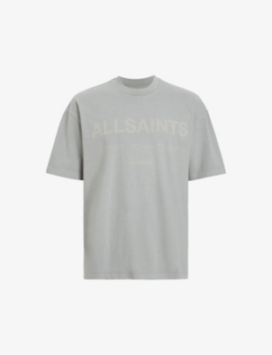 Shop Allsaints Men's Skyline Grey Laser Underground Logo Text-print Organic-cotton T-shirt