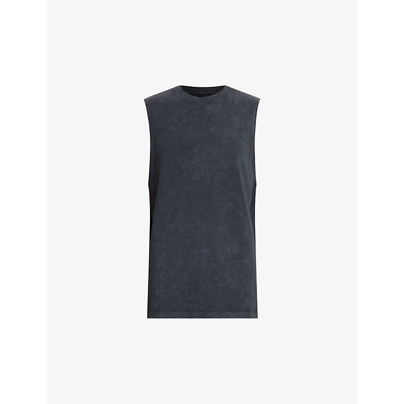 Allsaints Mens Washed Black Remi Sleeveless Cotton Top