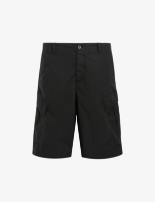 Shop Allsaints Mens Black Ardy Patch-pocket Wide-fit Organic-cotton Cargo Shorts