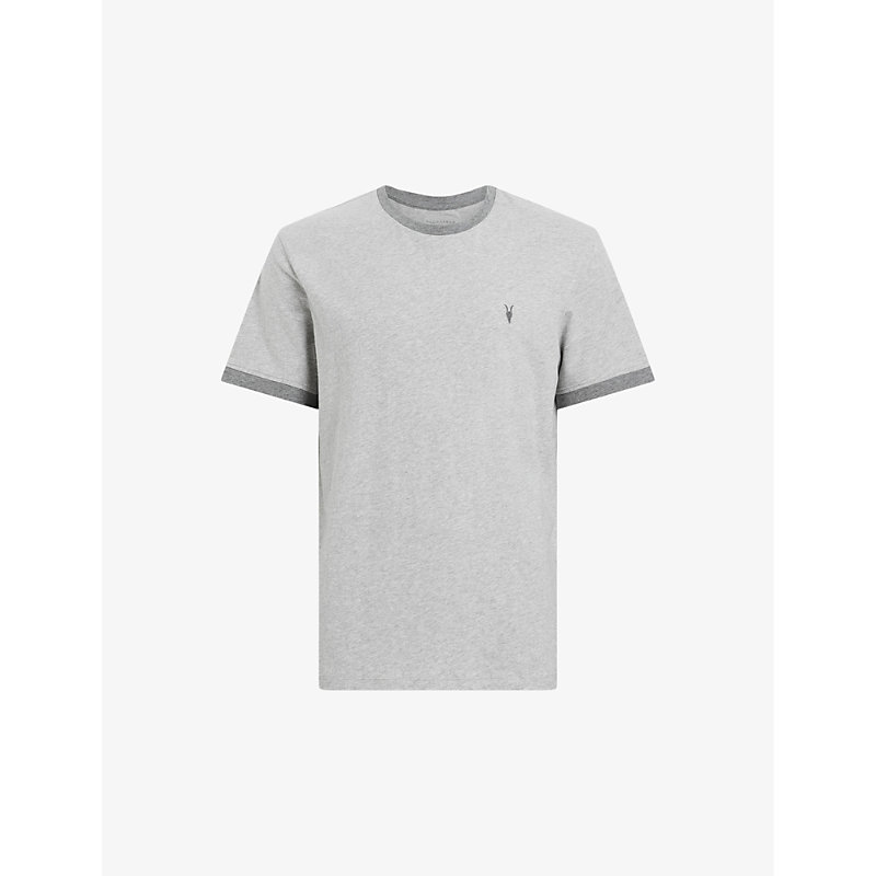 Allsaints Mens Grey Marl Harris Relaxed-fit Organic-cotton T-shirt