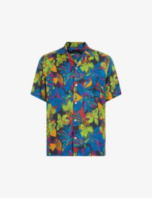 Allsaints Goldfarb Floral Print Relaxed Fit Shirt In Jet Black