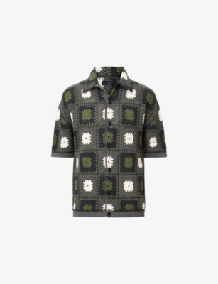 ALLSAINTS: Mandon flower-embroidered short-sleeve organic-cotton cardigan
