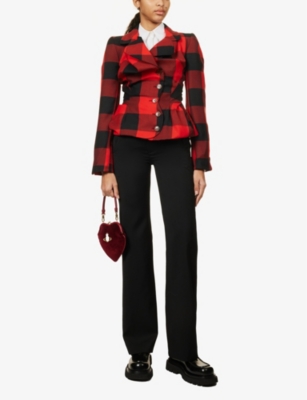 Shop Vivienne Westwood Women's Red Black Drunken Tailored Tartan-patterned Slim-fit Wool Blazer