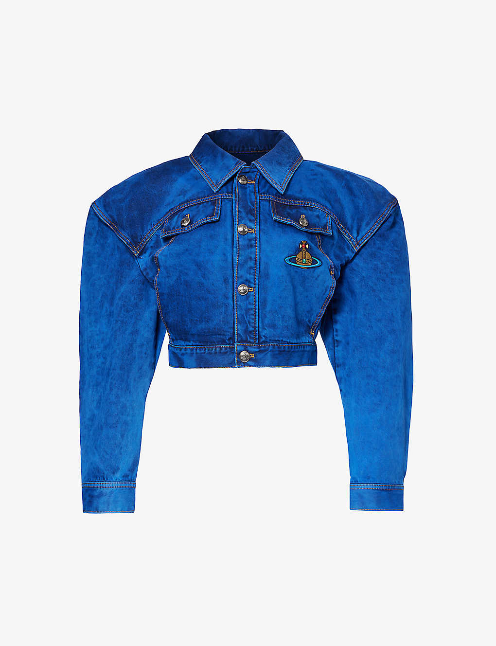 Shop Vivienne Westwood Women's Blue Boxer Logo-embroidered Denim Jacket