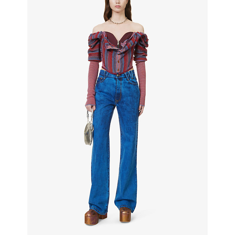 Shop Vivienne Westwood Women's Blue Ray Brand-patch Mid-rise Straight-leg Denim-blend Jeans