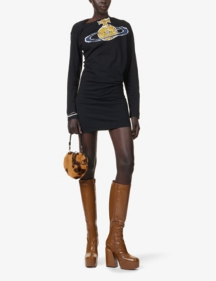 Shop Vivienne Westwood Women's Black Time Machine Brand-print Cotton-jersey Mini Dress