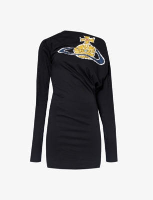 Vivienne Westwood Womens Black Time Machine Brand-print Cotton-jersey Mini Dress