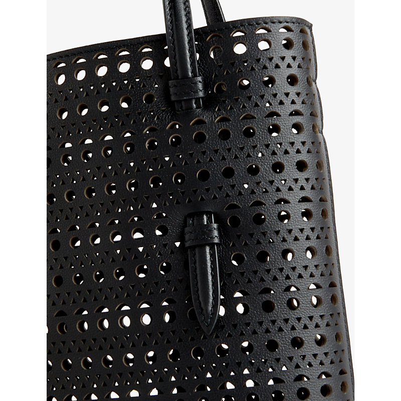 Shop Alaïa Alaia Noir Mina Cut-out Leather Top-handle Bag
