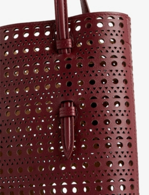 Shop Alaïa Mina Cut-out Leather Top-handle Bag In Rouge Grenat