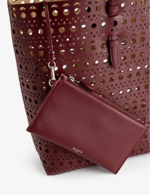 Shop Alaïa Alaia Womens Rouge Grenat Mina Cut-out Leather Top-handle Bag