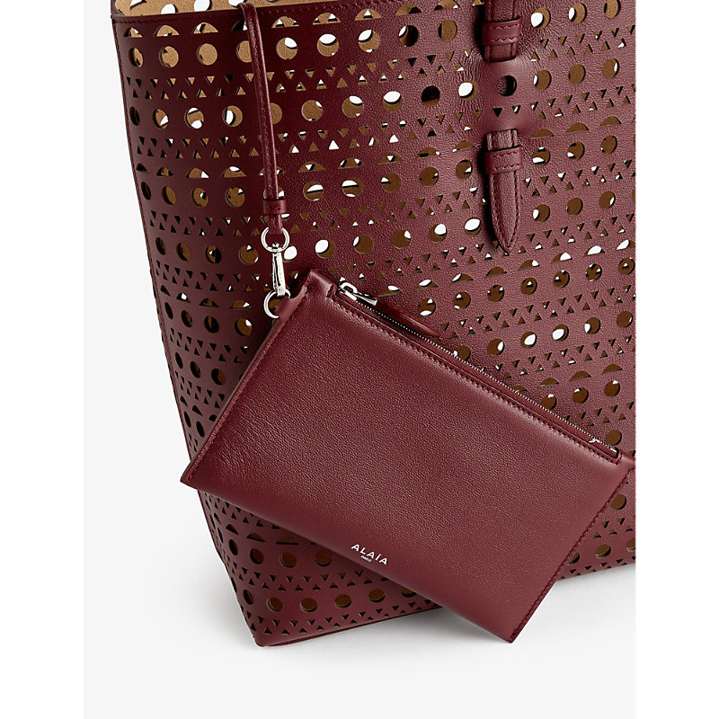 Shop Alaïa Alaia Womens Rouge Grenat Mina Cut-out Leather Top-handle Bag