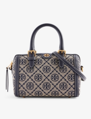 TORY BURCH: Barrel monogram-pattern woven top-handle bag