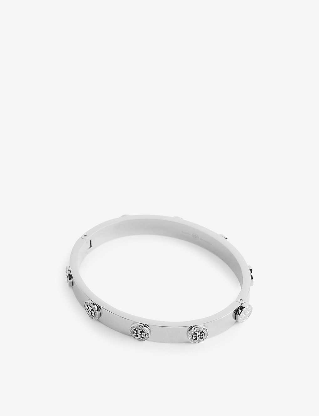 Tory Burch Womens Tory Silver Crystal Miller Crystal-embellished Stainless-steel Bracelet