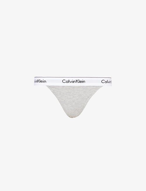 CALVIN KLEIN: Branded-waistband mid-rise cotton-blend thong