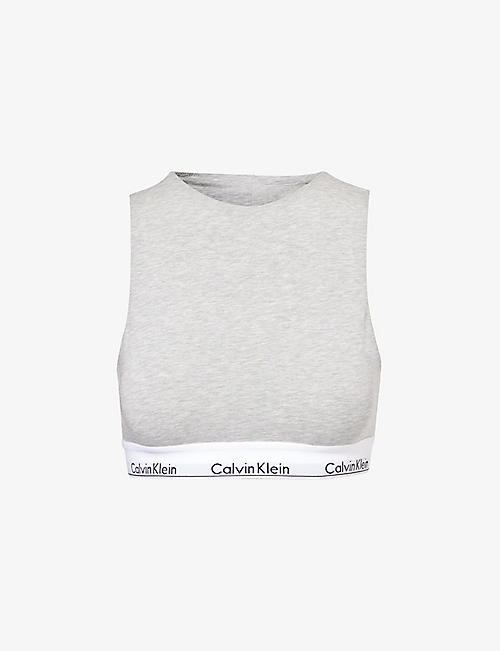 CALVIN KLEIN: Branded-waistband unlined cotton-blend bralette