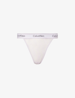 Shop Calvin Klein Women's Lavender Blue Modern Branded-waistband Mid-rise Stretch-lace Thong