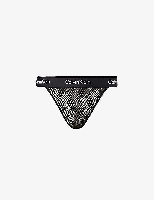 CALVIN KLEIN: Modern branded-waistband abstract stretch-lace thong