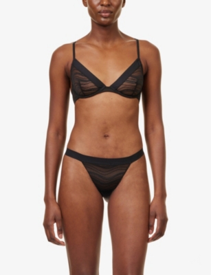 Shop Calvin Klein Womens Black Underwired Plunge Stretch-lace Bra