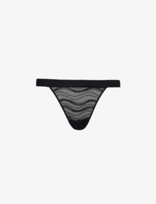 Shop Calvin Klein Women's Black Mid-rise Stretch-lace Thong