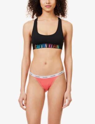 Shop Calvin Klein Womens  Modern Branded-waistband Mid-rise Stretch-cotton Briefs In Calypso Coral